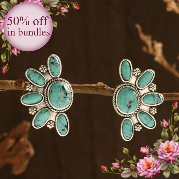 Fake Turquoise western style Decor Stud Earrings - Picture 1 of 12